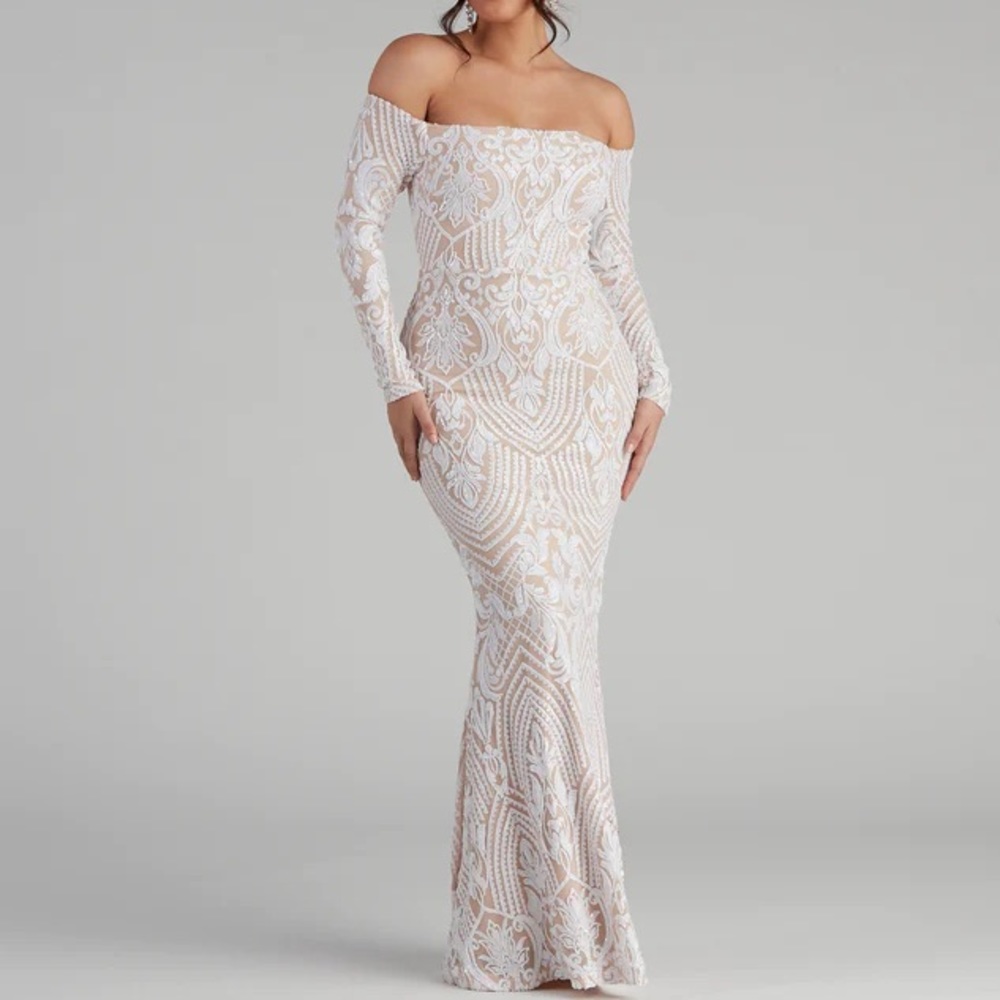 Sierra Sequin Off The Shoulder Formal Dress